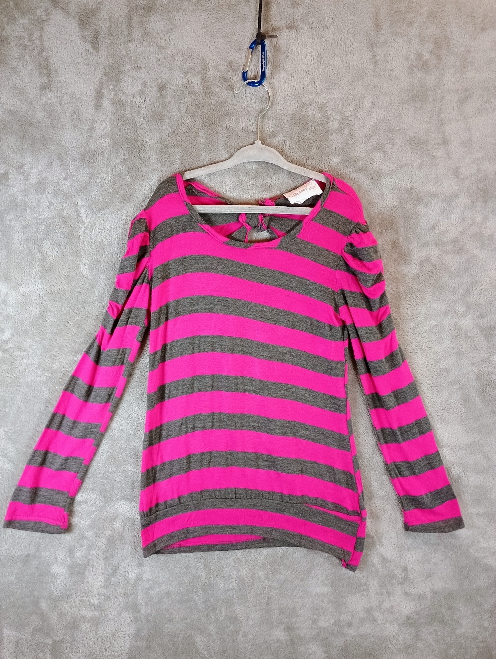 Girls Pink and Gray Striped Long Sleeve Top